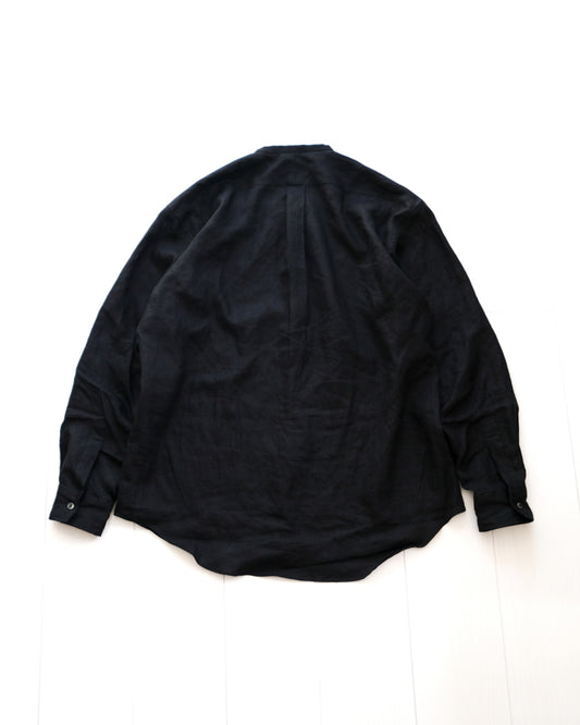 Ante black linen リネンノーカラーシャツ