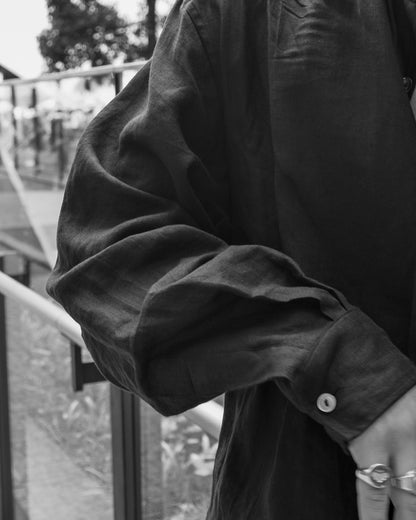 Ante black linen リネンノーカラーシャツ